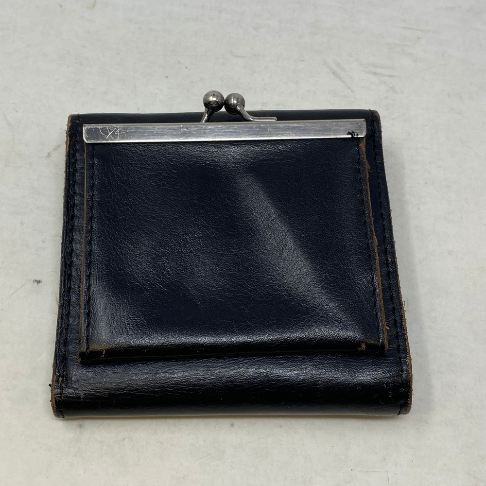 Patricia Nash Black Italian Leather Trifold Wallet Floral Kiss Lock Coin Pouch - Picture 6 of 9